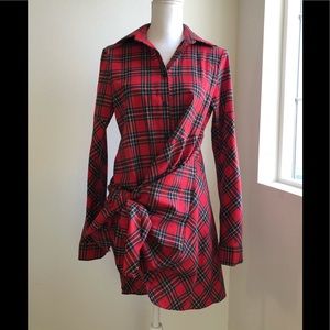 Asymmetrical plaid button-down tunic/top